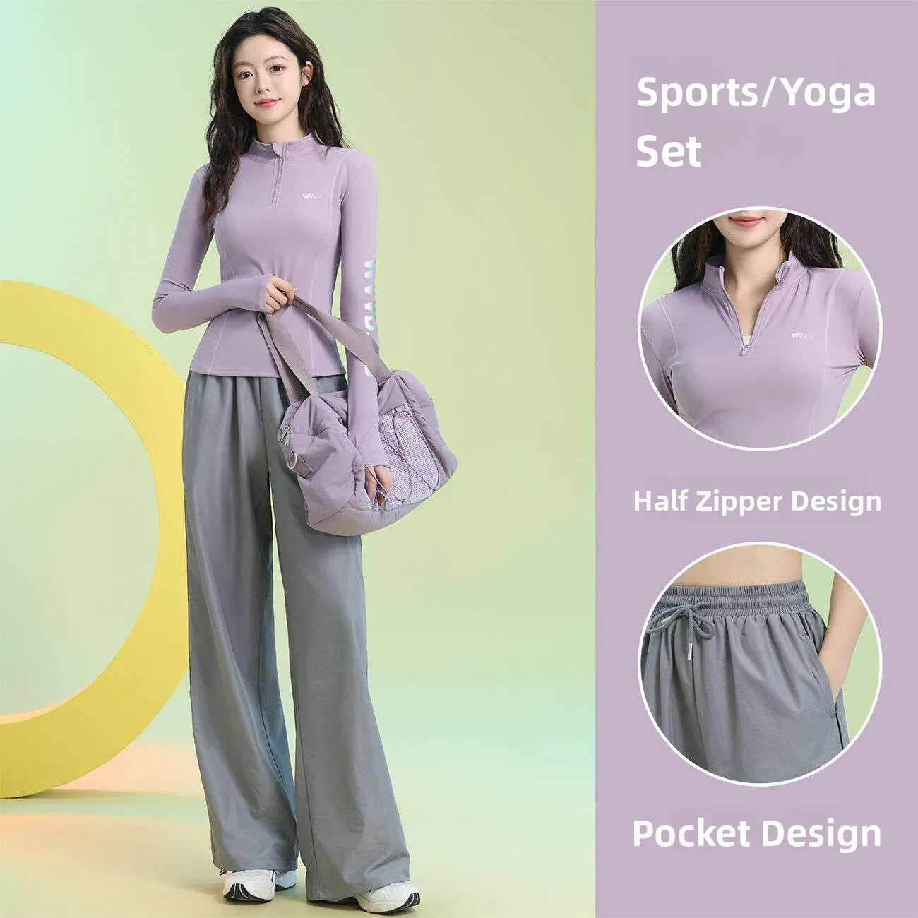 

Women's Fitness Yoga Sportswear Set Long Sleeve Quick Dry Slimming Running Casual Set Half Zipper Fashionable Autumn Winter