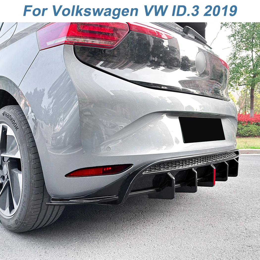 Rear Bumper Diffuser Lip With Light For Volkswagen VW ID.3 2019 Gloss Black / Carbon Look High-quality ABS Plastic Decoration