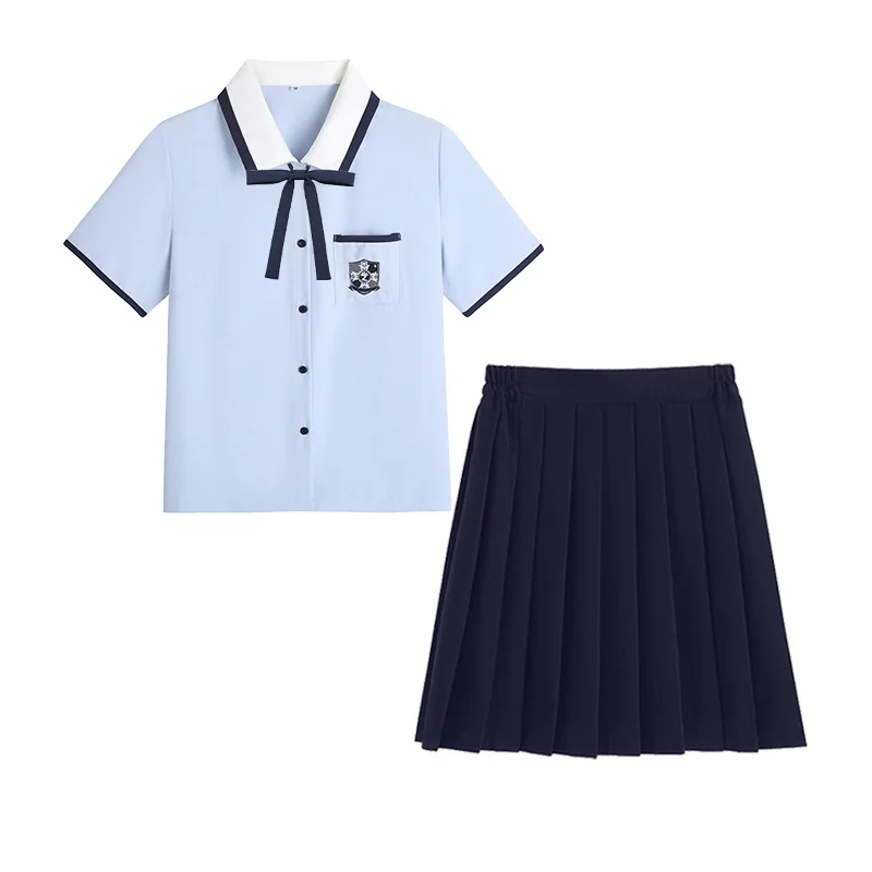 Set uniforme cinese Taiwan Jk per ragazze vestiti della scuola superiore studente blu marinaio Seifuku camicia uniforme donna gonne a pieghe blu scuro
