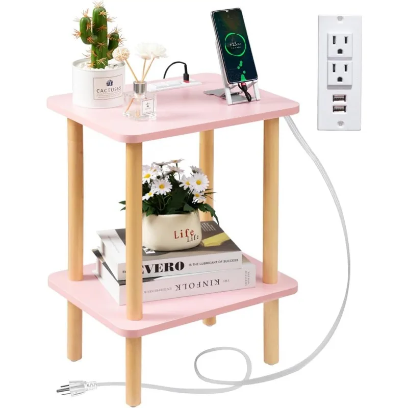 End Table with Charging Station, End Tables with USB Ports and Outlets, Small Side Table for Living Room, Bedroom & Office