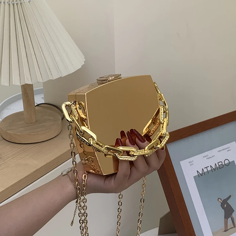 2022 Trend Designer Clutch Bag Gold Silver PVC Box Design Party Evening Chain Shoulder Crossbody Bags Mini torebki i torebki