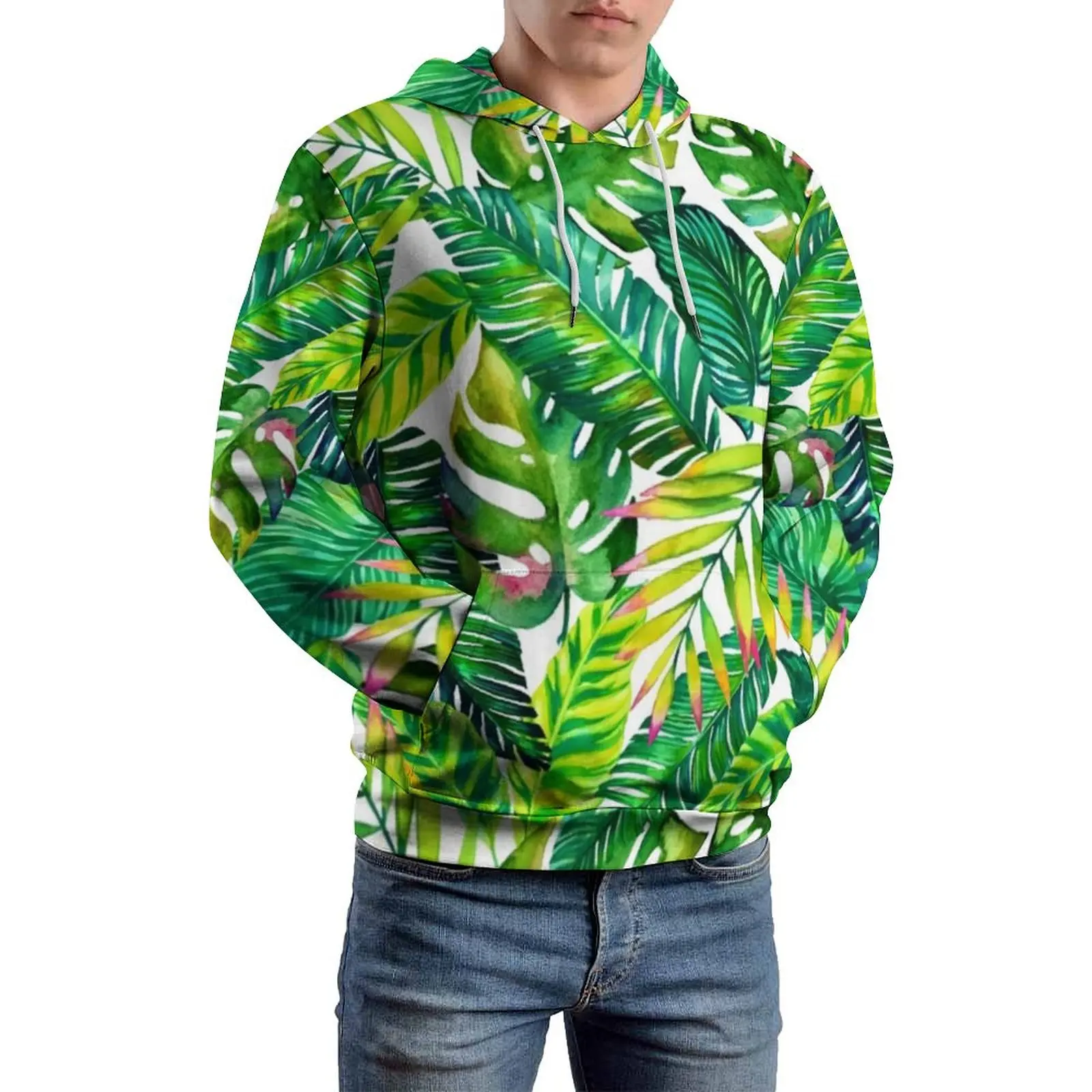 

Tropical Print Casual Hoodies Long Sleeve Banana Leaves Pretty Hoodie Winter Loose Graphic Oversize Sweatshirts