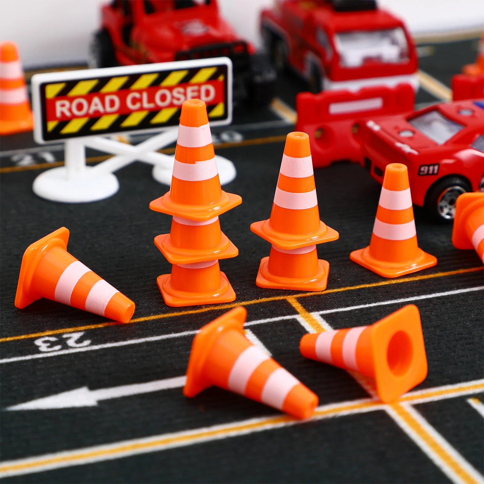 50 Pcs Toy Traffic Roadblock Car Toys Mini Cones Barricade Adhesive Tape Cognitive Street Signs Plastic Child Kids Scene