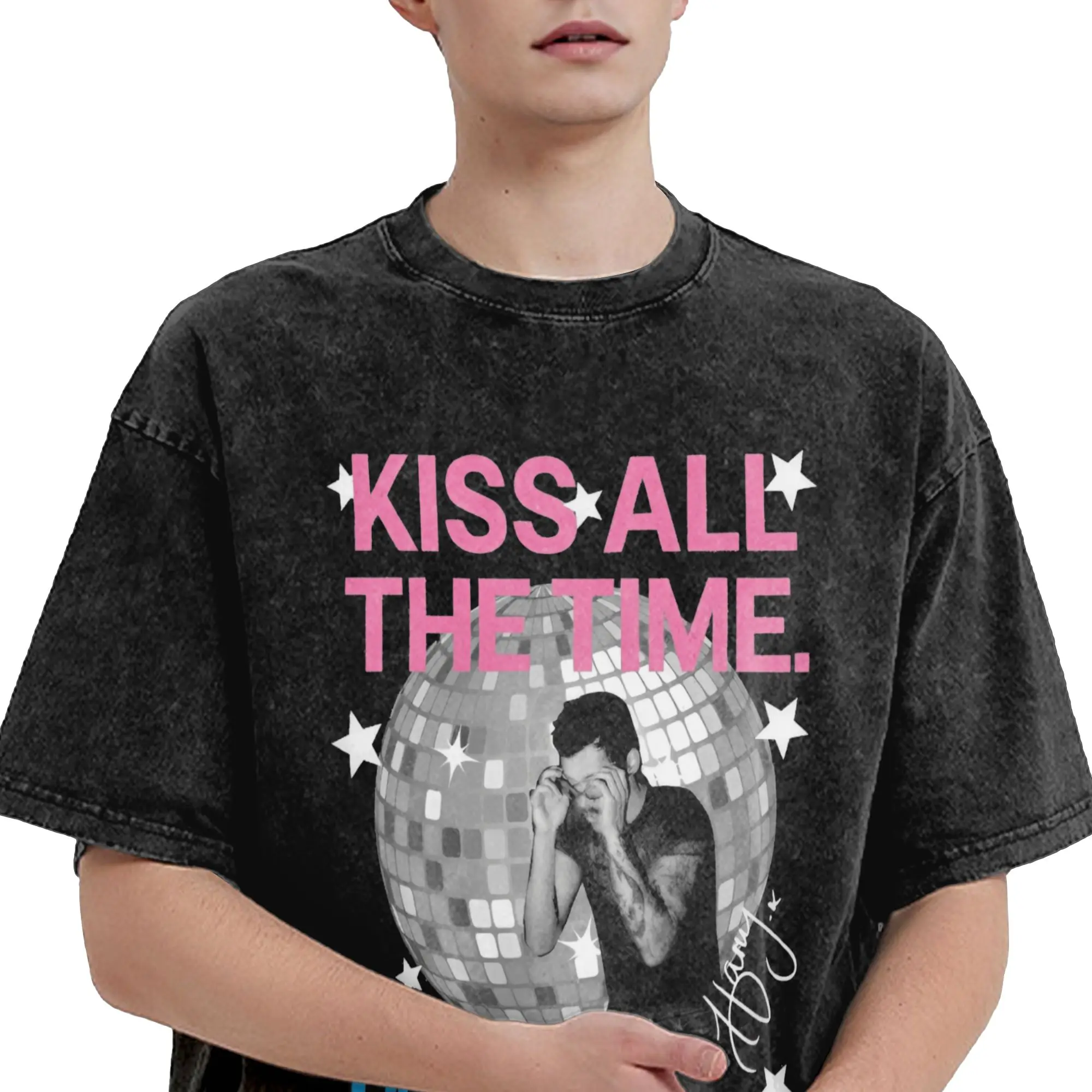 2026 Latest H-Harry S-Styles Fan Kiss all the time T Shirt  Loose T Shirts Short-Sleeve Street Style O Neck Big Size Tees