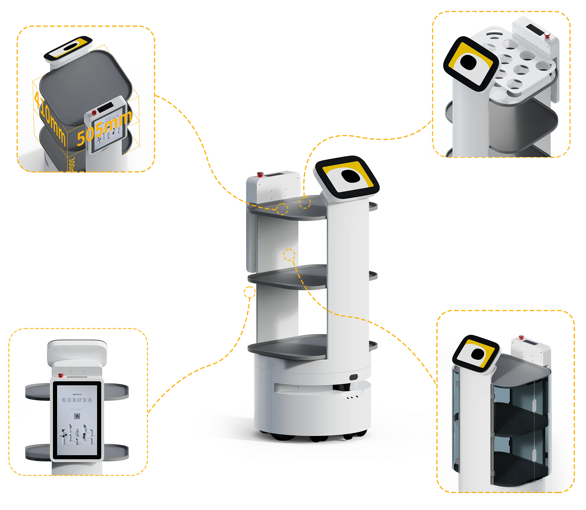 Intelligent guidance 10.1-inch display food delivery robot autonomous driving robot for restaurants