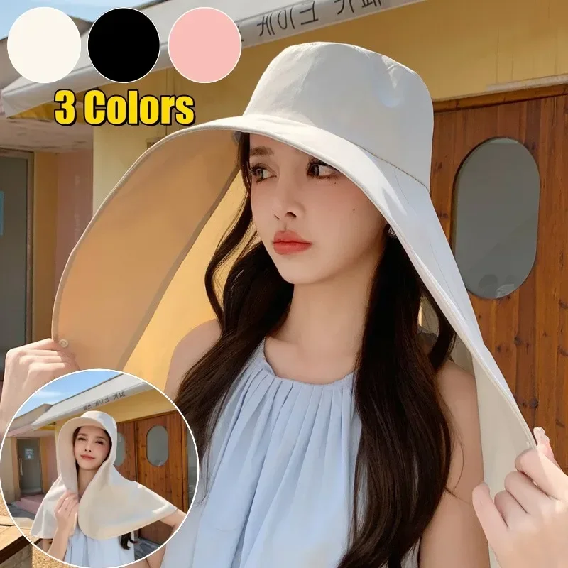 หมวกฤดูร้อนสําหรับผู้หญิงกลางแจ้ง UV ป้องกันคอ Sun Visors สําหรับสุภาพสตรีตกปลาเดินป่ากว้าง Brim Shawl ครีมกันแดดหมวกหางม้า