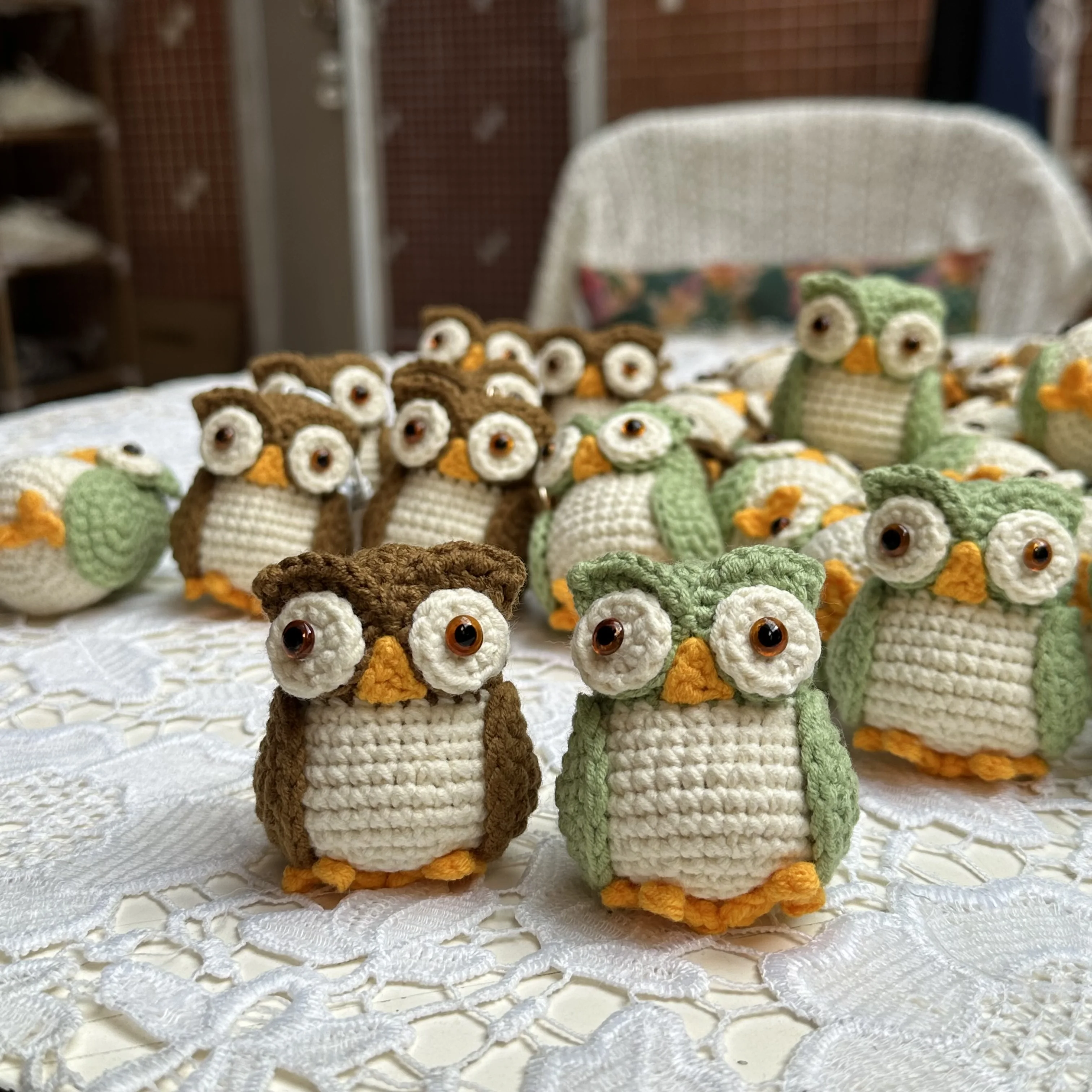 

2pcs 6cm Positive Crochet Owl Doll Keychain Home Room Decor Handmade Cotton Knitting Emotional Support Animal Ornament Gift