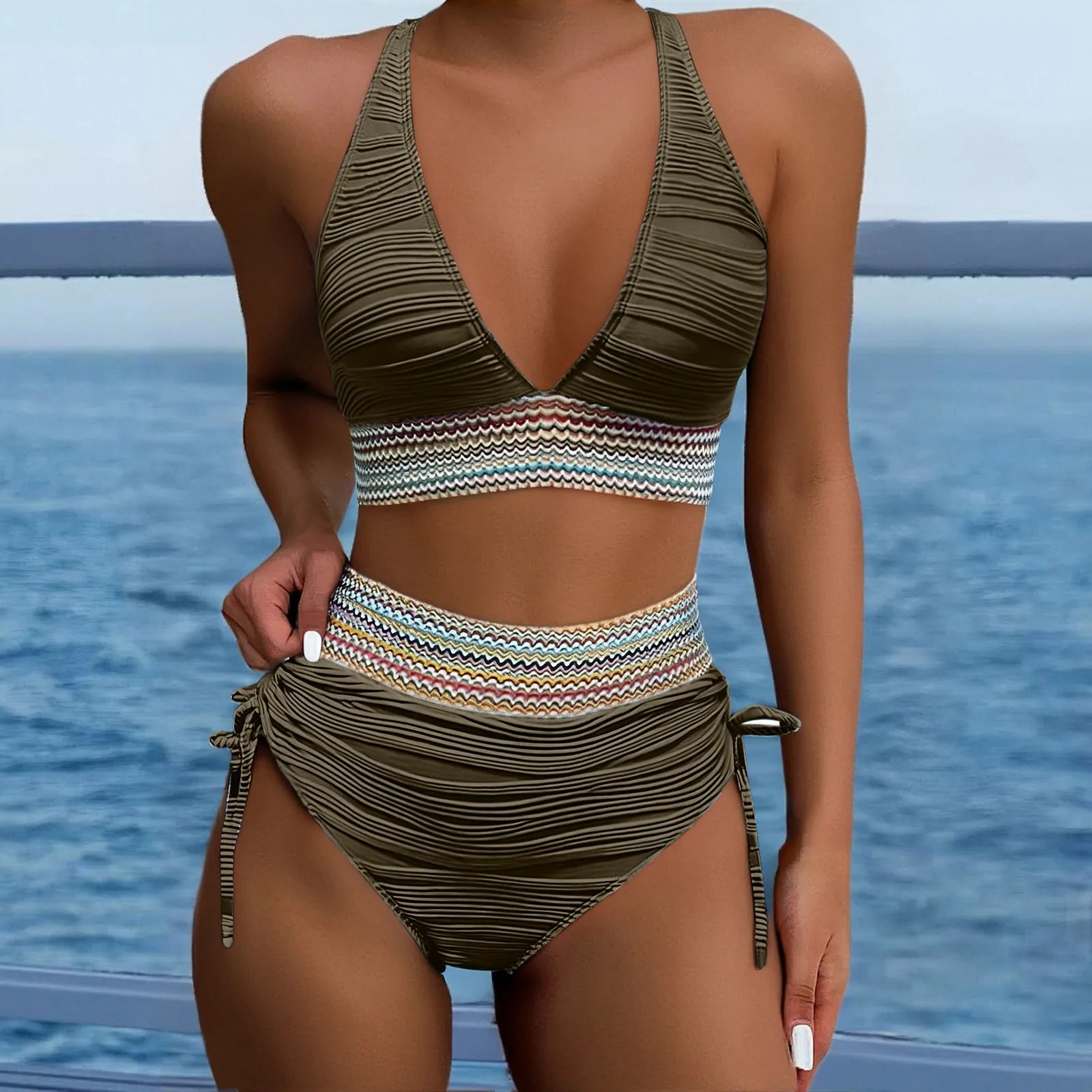 Sexy Deep V One Piece Women Swimsuit Woman 2025 Swimwear Female Bathing Suit Swimming for Monokini Beach Wear Block Drawstring