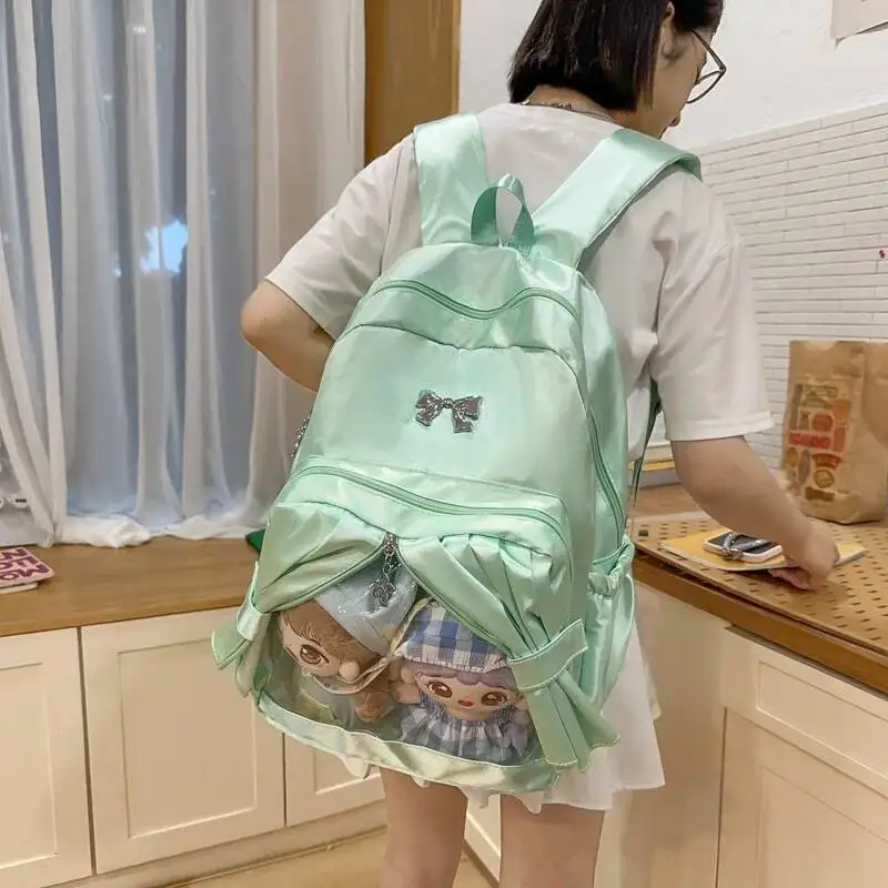 High-Capacity Simple Bow Y2k Aesthetic Ita Bags All Match Girls Sweet Kawaii Schoolbags Transparent Backpacks For Women Students