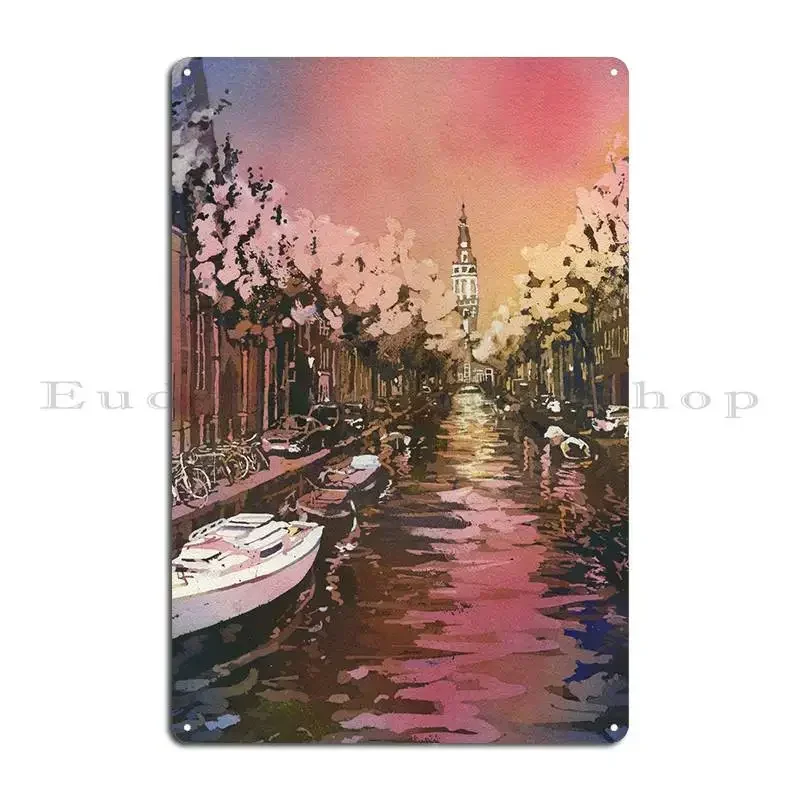 Church And Canal Amsterdam Metal Plaque Poster Decoration Personalized Funny Funny Wall Mural Tin Sign Poster