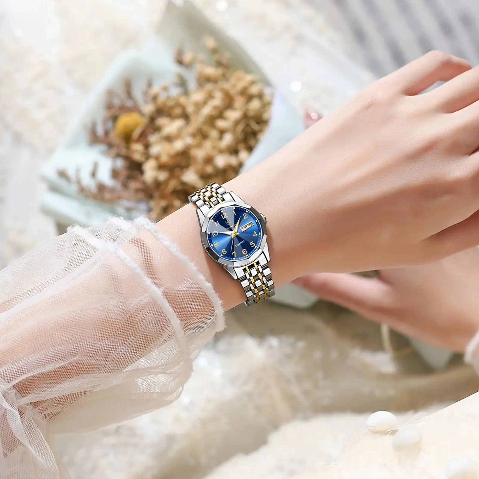 POEDAGAR-Reloj de pulsera de lujo para mujer, cronógrafo de cuarzo resistente al agua, luminoso, con fecha, de acero inoxidable