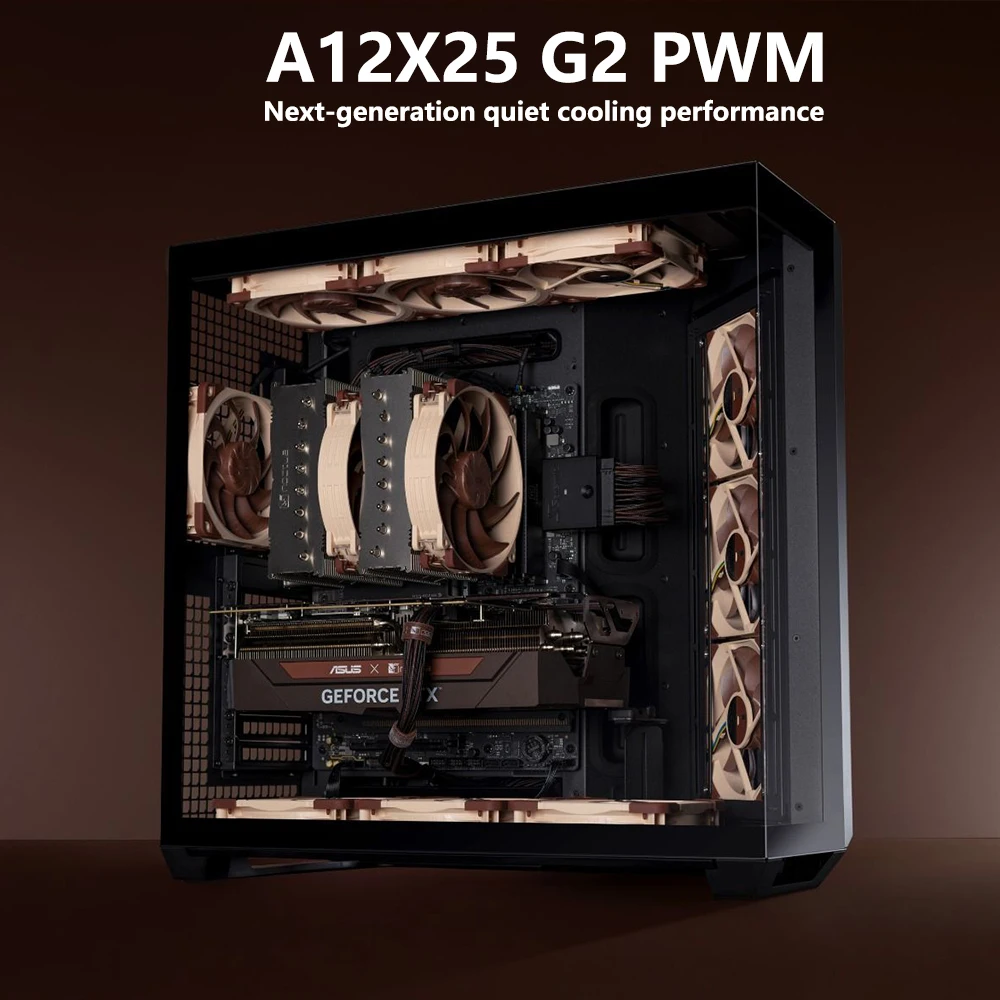 NOCTUA NF-A12x25 G2 PWM Sx2 4ピン静音冷却ファン、プッシュプルおよびサイドバイサイド使用向け、高度に最適化されたP/Q曲線、120x120x25mm