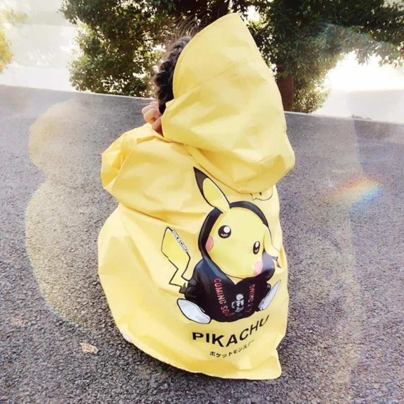 Cartoon Pikachu Hooded Rain Poncho for Kids Students Waterproof Windproof Cute Children's Rain Cape Outdoor School Rainwear