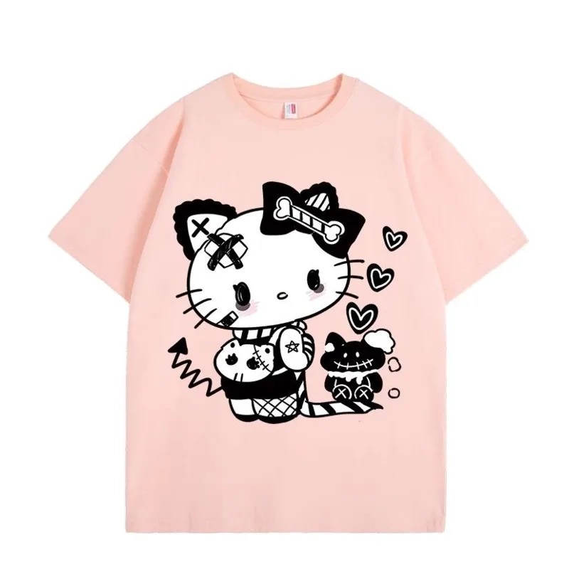 New Y2k Sanrio Hello Kitty T-shirt Women Halloween Chrismas Short Sleeve Top Korean Fashion Summer Cute Tee Casual Loose Clothes