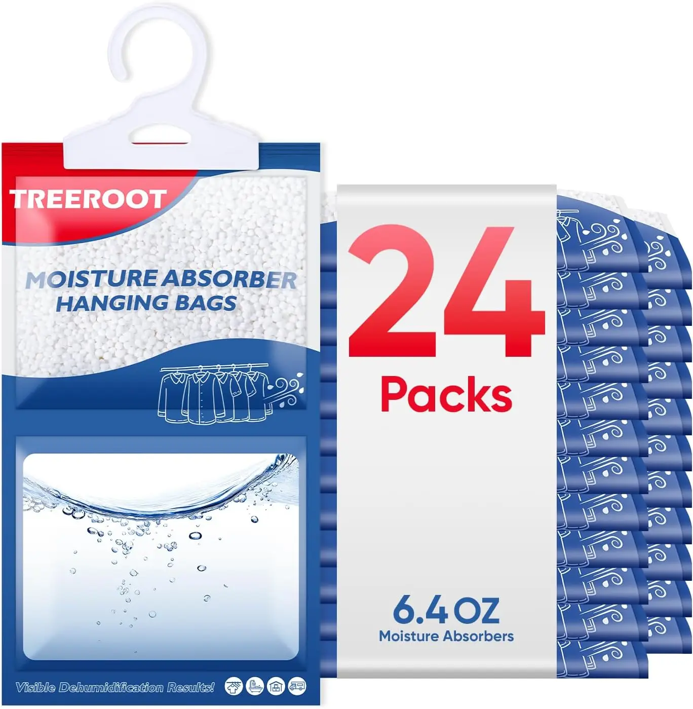 

24 Pack Moisture Absorbers for Closet, 6.4OZ Hanging Closet Dehumidifier Bags, Hanging Humidity Absorber in Wardrobes, Kitchens