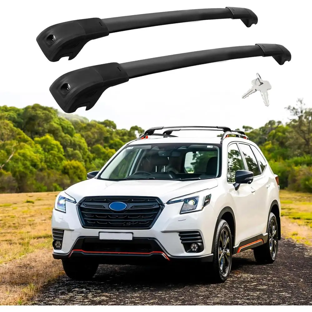 

Запираемые поперечины багажника на крышу, совместимые с Subaru Forester 2014-2025 гг. (только для приподнятых боковых направляющих), грузоподъемность 200 фунтов, квасцы.