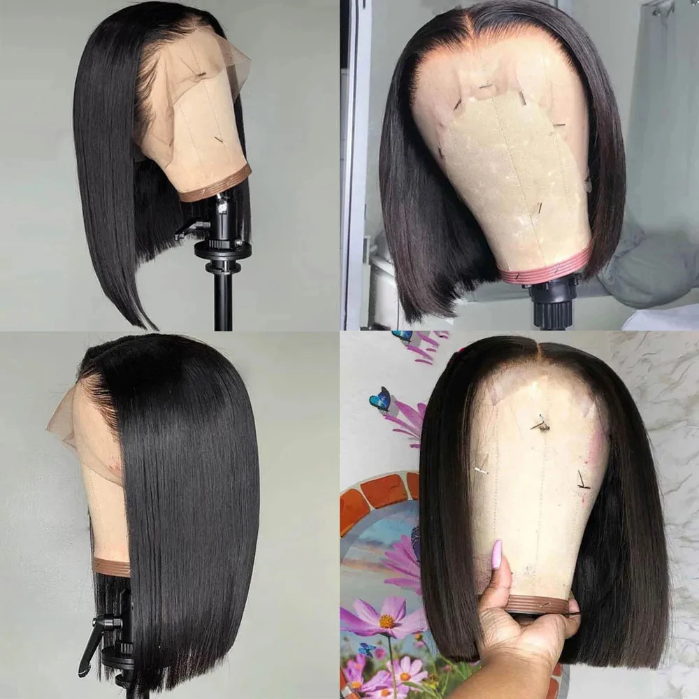 Natural Black 1B Super Double Drawn 13X4 Transparent Raw Vietnamese Hair Lace Bob Wig Wear to goBone Straight Glueless Bob Wigs