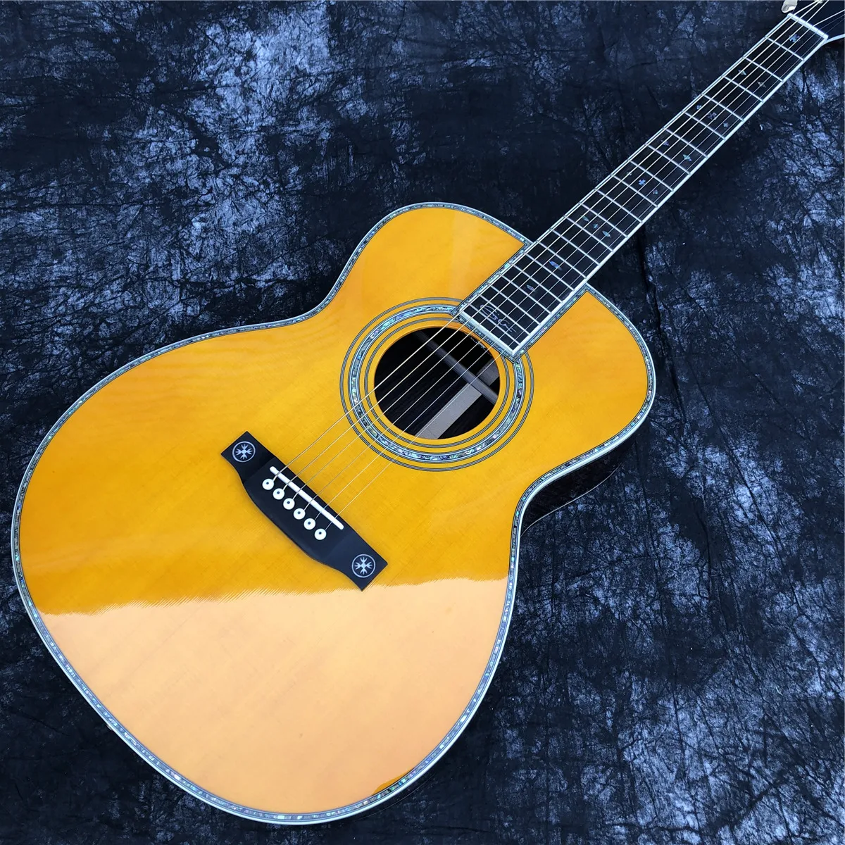 

Yellow Solid Spruce Acoustic Guitar Abalone Inlays Ebony Fingerboard 40 Inese OM Type Rosewood Body