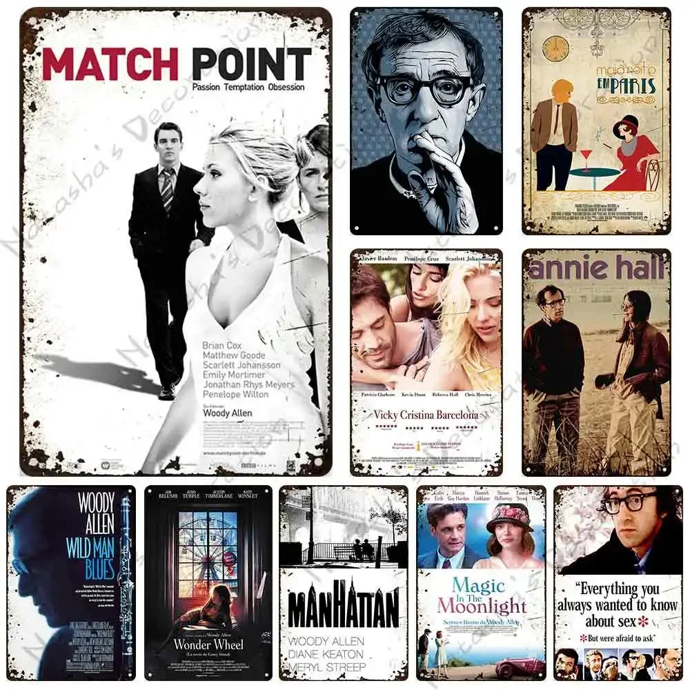 Placa de Metal oxidada para decoración de pared, cartel decorativo de Woody Allen, Película, Director, cueva de hombre, Club