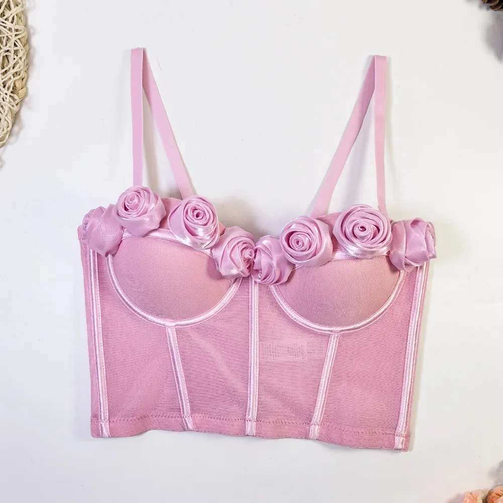 

2025 Sweet Memory Rose Flower Strapless Camis Slim Basic Beach Sexy Backless Fashion Sleeveless Tops Women Crop Top