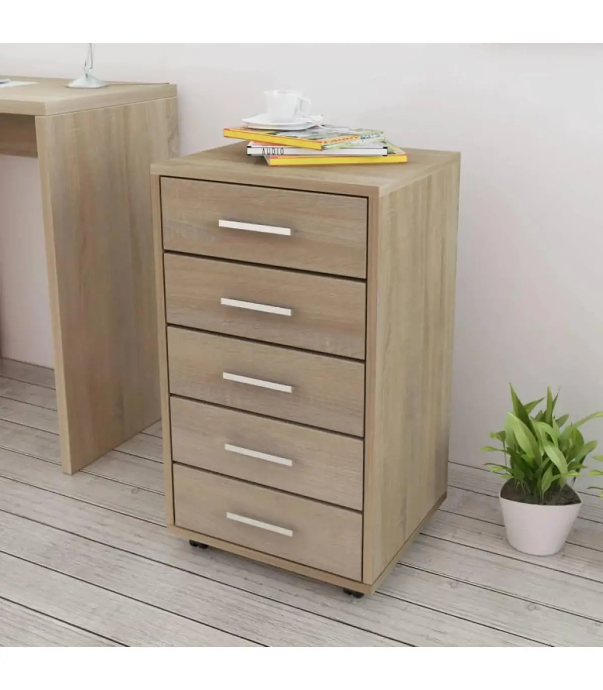 Office drawer lockers and storage cabinets with wheels 5 drawers oak color