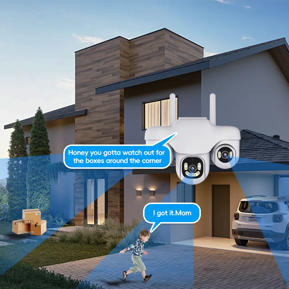 Kamera IP WIFI V380 Pro z trzema ekranami, trzema obiektywami PTZ, rozdzielczością 15MP, automatycznym śledzeniem, noktowizorem, wodoodporna, do monitoringu zewnętrznego, kamery bezpieczeństwa CCTV.