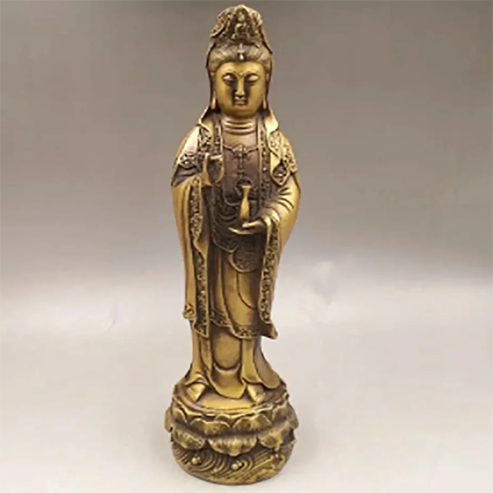 13.3“ Chinese Antique Old copper to create wealth lucky Guanyin Home decoration