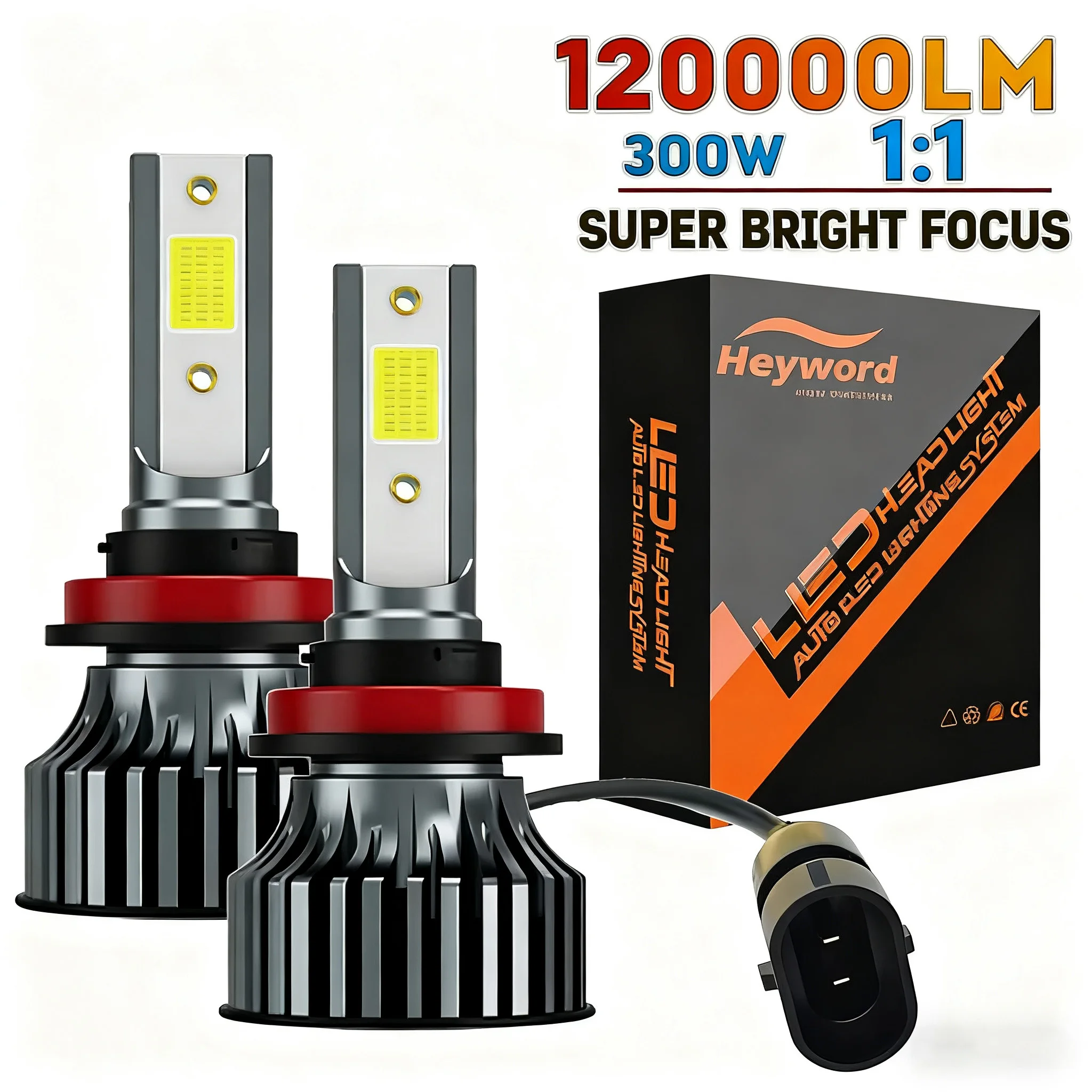 Heyword H8 H9 H11 faro de coche H4 300W 120000LM bombilla LED de coche 9006 9005 H7 6500K DOB estilo Auto faro antiniebla bombillas