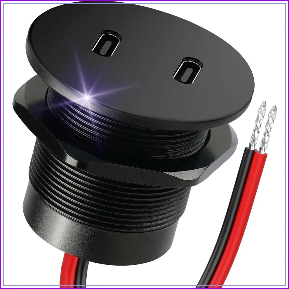 

50W 12V USB Outlet Dual 25W USB-C PD 3.0 Fast Charging Socket Aluminum Replacement for RV Camper Trailer Truck Boat