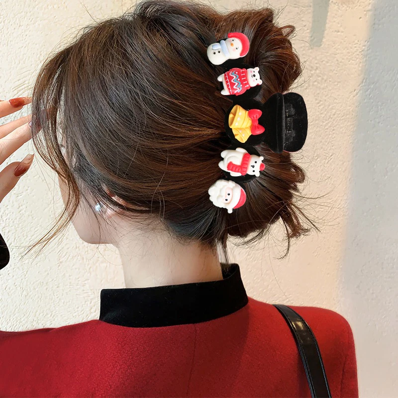 Christmas Snowman Cute Hair Claw Flocking Winter Hairpin Fashion Festival Ponytail Hair Clips Crab For Women Hair Accessories