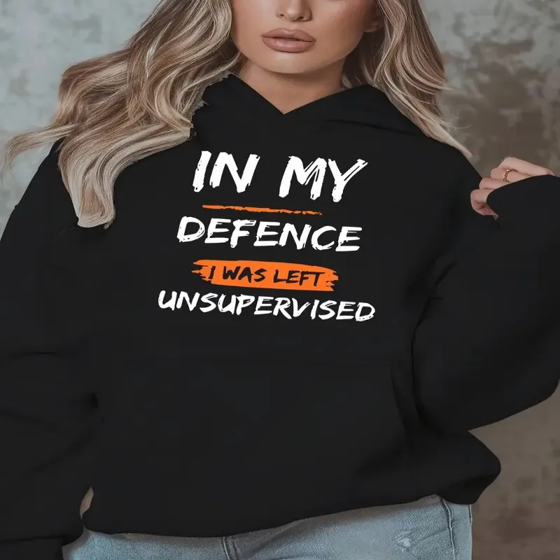 

In My Women's Plus Size Casual Sweatshirt IN MY DEFENSE Graphic Print, 100% Polyester, Relaxed Fit with Pockets,For Autumn