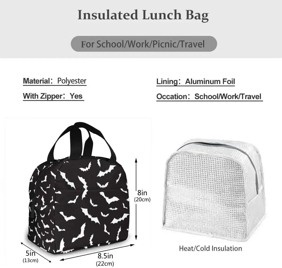 حقيبة غداء للهالوين معزولة لصندوق الغداء وحقيبة تبريد للنزهات والتخييم والسفر والعمل