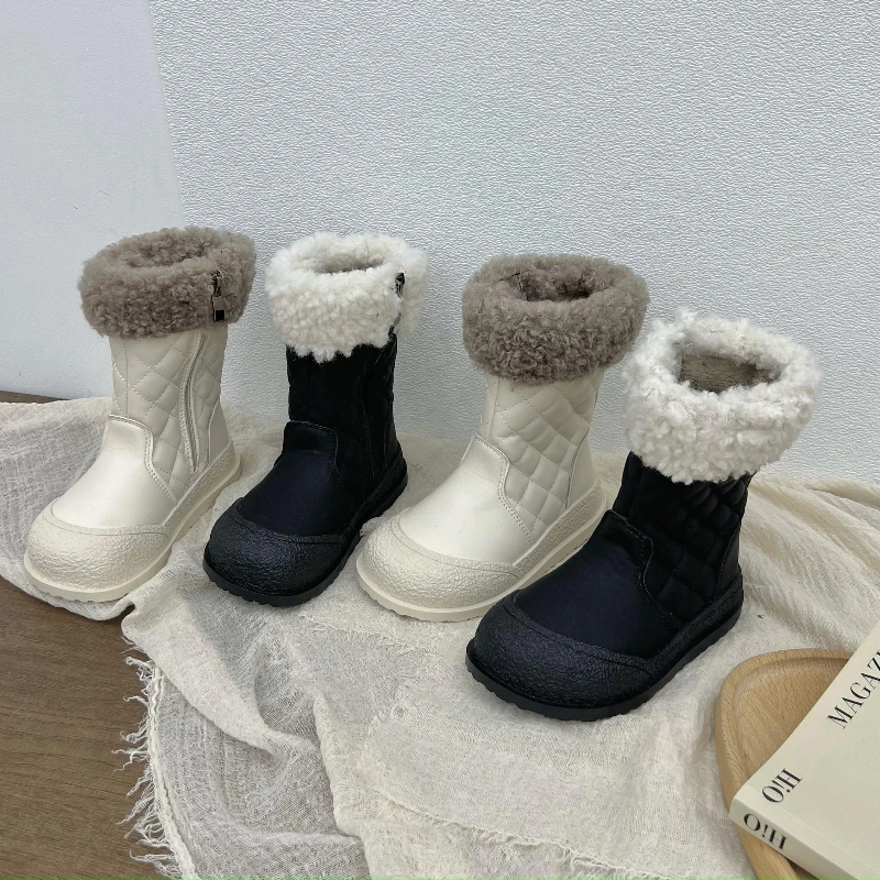 Inverno nova moda crianças botas de neve de sola grossa criança antiderrapante velo-forrado sapatos de algodão retro botas de tornozelo