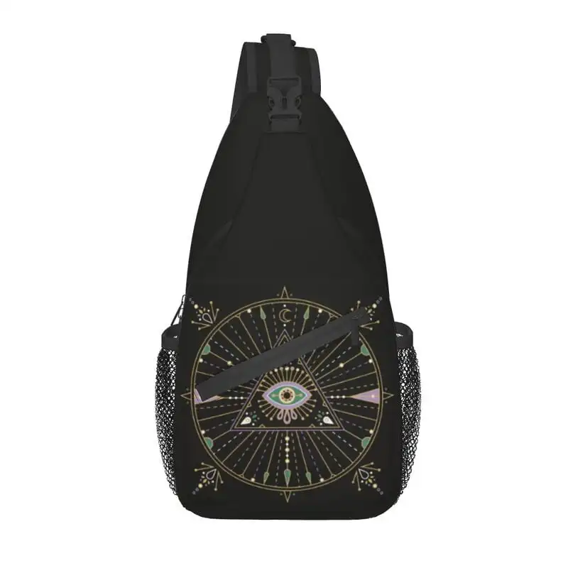 

Evil Eye Mandala Art Sling Bag Men Fashion Hamsa Eyes Amulet Shoulder Crossbody Chest Backpack Travel Hiking Daypack