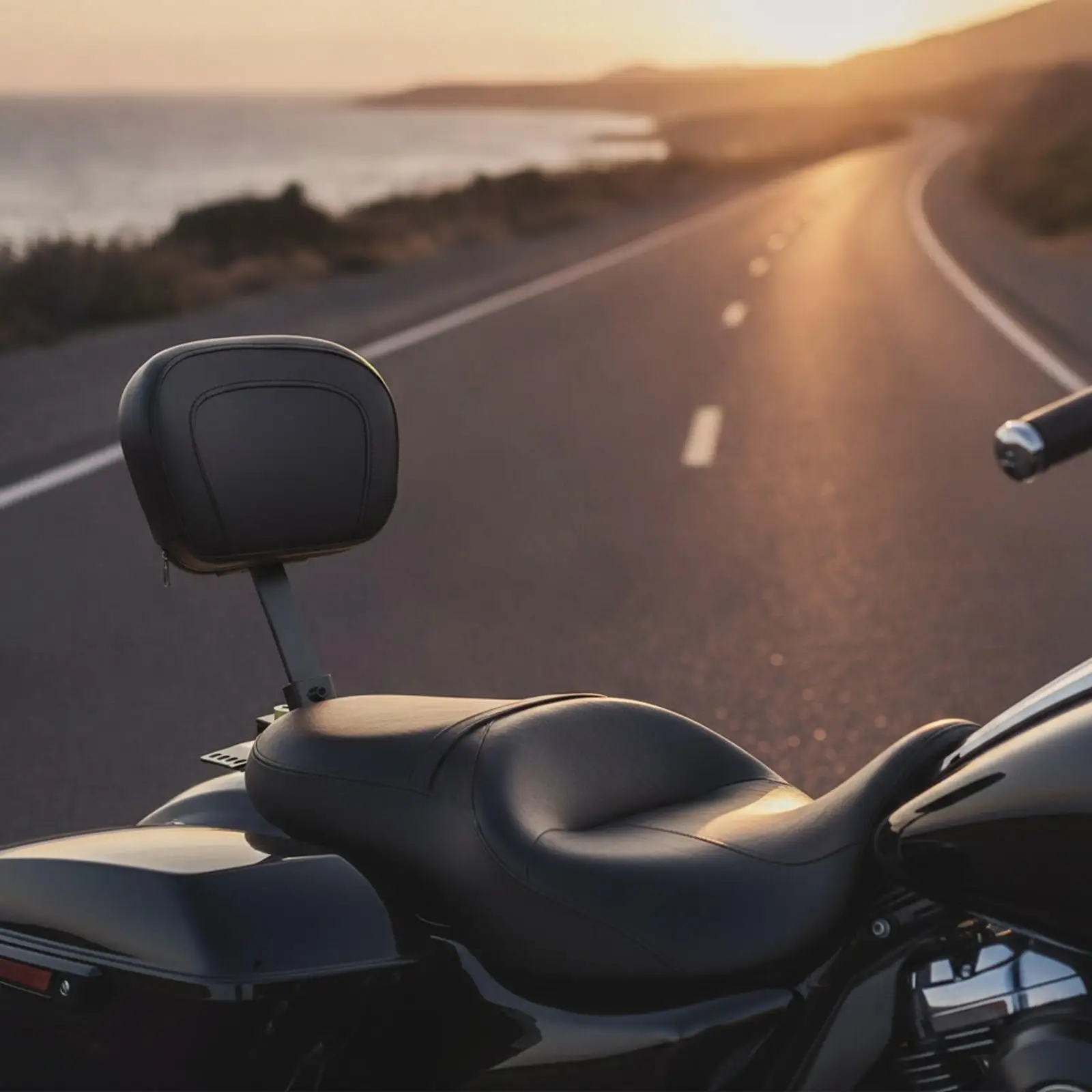 Durable Leather Motorcycle Driver Backrest with Rounded Rectangular Pad and Adjustable Bracket for Long Distance Riding