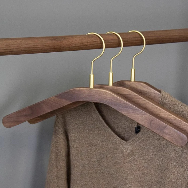 

1pc Walnut Wood Hanger for Coat Brass Hook Retro Clothes Hangers Coat Suit Display Hanging Rack Home Wardrobe Organizer Hangers