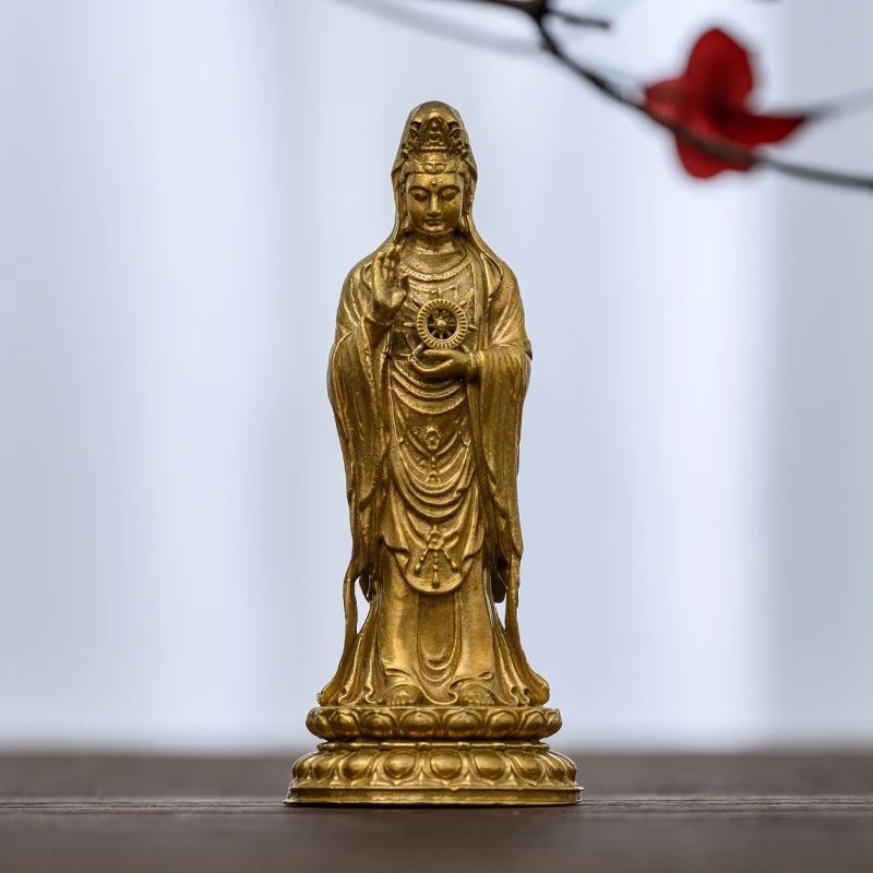 

SIMPLE PRACTICE Avalokitesvara Bodhisattva statue on Mount Putuo brass ornaments exquisite small portable Buddha