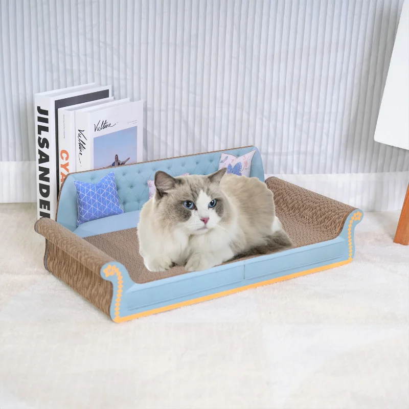 Sofa Shaped Cat Scratching Board Bed - 20 Inch Durable Corrugated Cardboard Cat, Modern Stylish Cat Bed, Protect Furniture