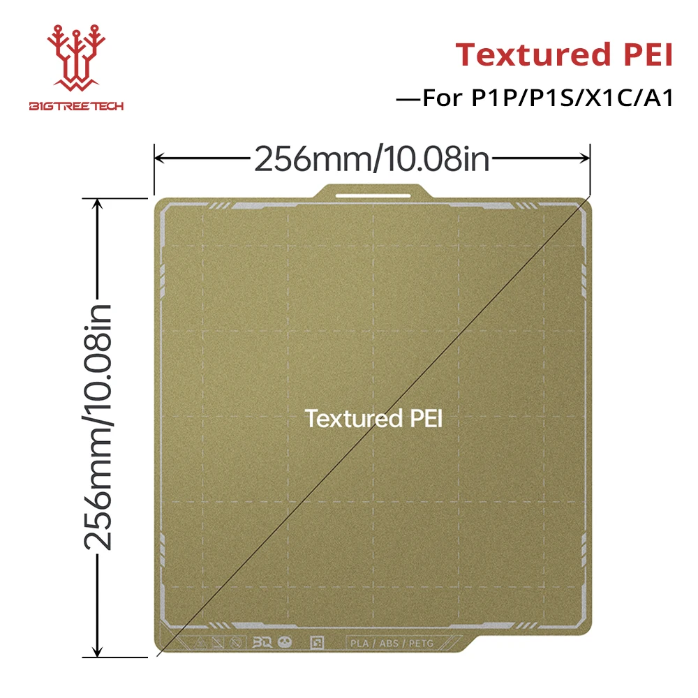 BIGTREETECH Panda Bouwplaat 256MM 180MM Dubbelzijdig Getextureerd & Glad PEI PET PEO voor Bambu Lab P1P P1S X1 A1 X2D 3D Printer