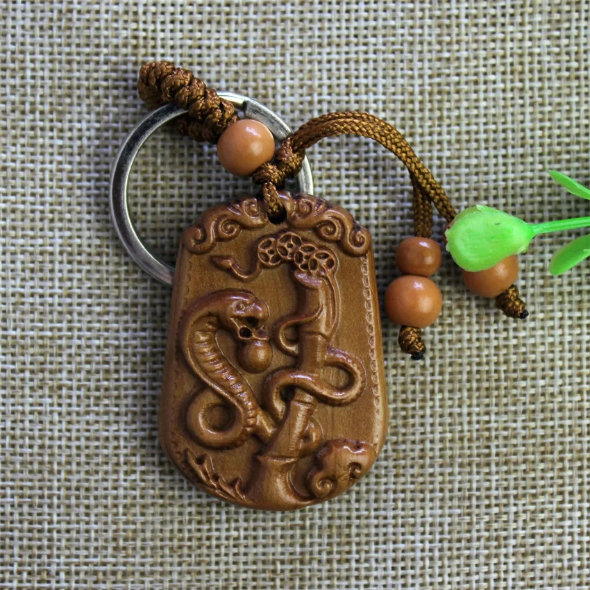 Ethnic Mascot Mahogany Chinese 12 Zodiac Keychain Engraving Wood Car Key Ring Creative Animal Horse Dragon Snake Dog Key Chain