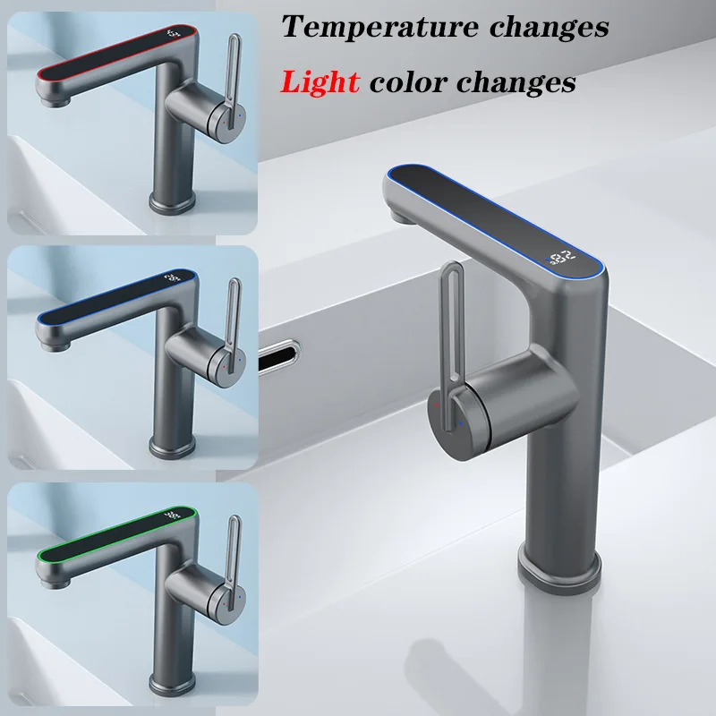 High-end Temperature Display Digital Basin Faucet LED Light Hot Cold Water Sink Mixer Wash Tap Single Hole For Bathroom