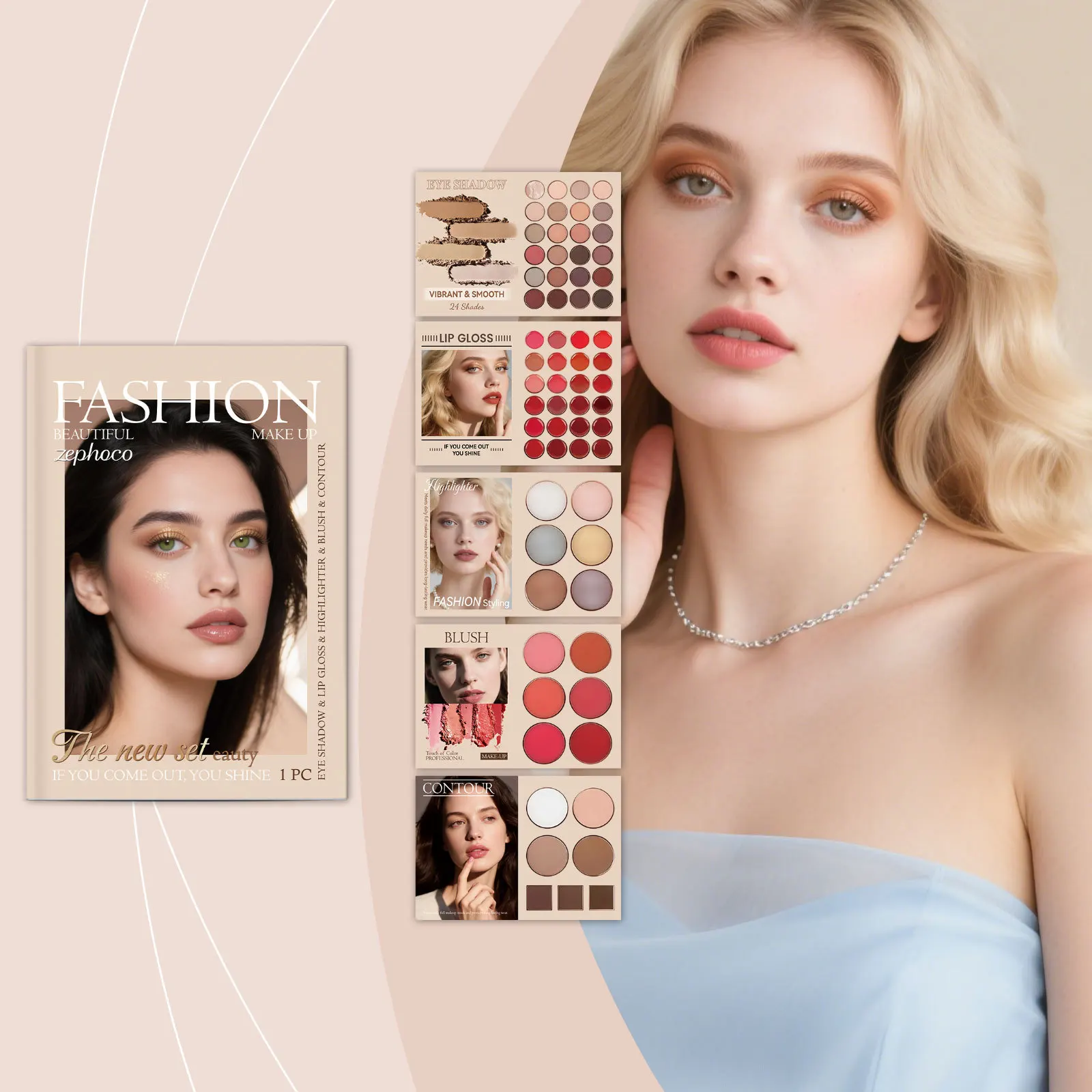 All-in-One Makeup Cosmetic Set Eyeshadow Palette Lip Gloss Blush Contour High Pigment Long-Lasting Stunning Daily Looks