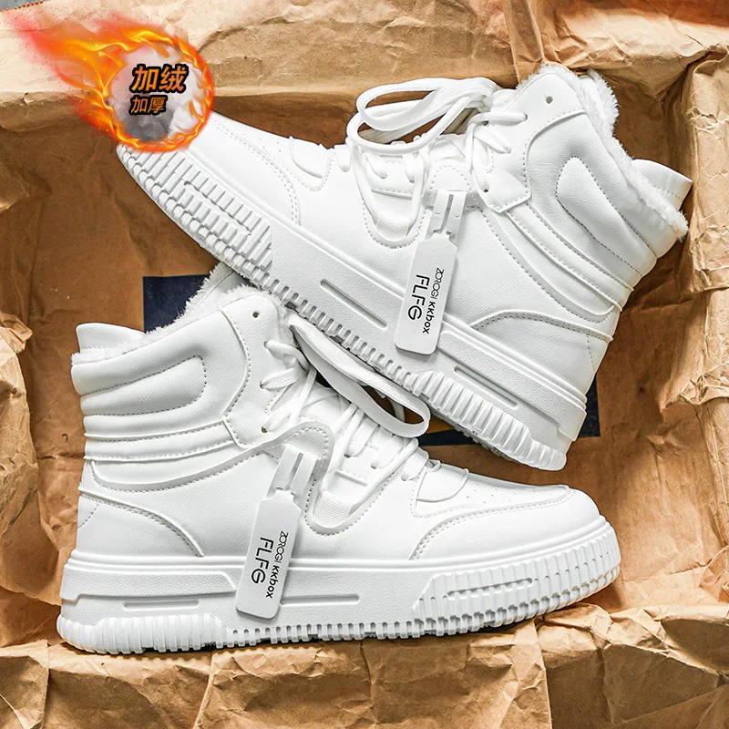 

Women's Winter High-Top Sneakers Fleece Lined Thick Warm Cotton Large Size Sports Casual Shoes for Young Middle-Aged Couples
