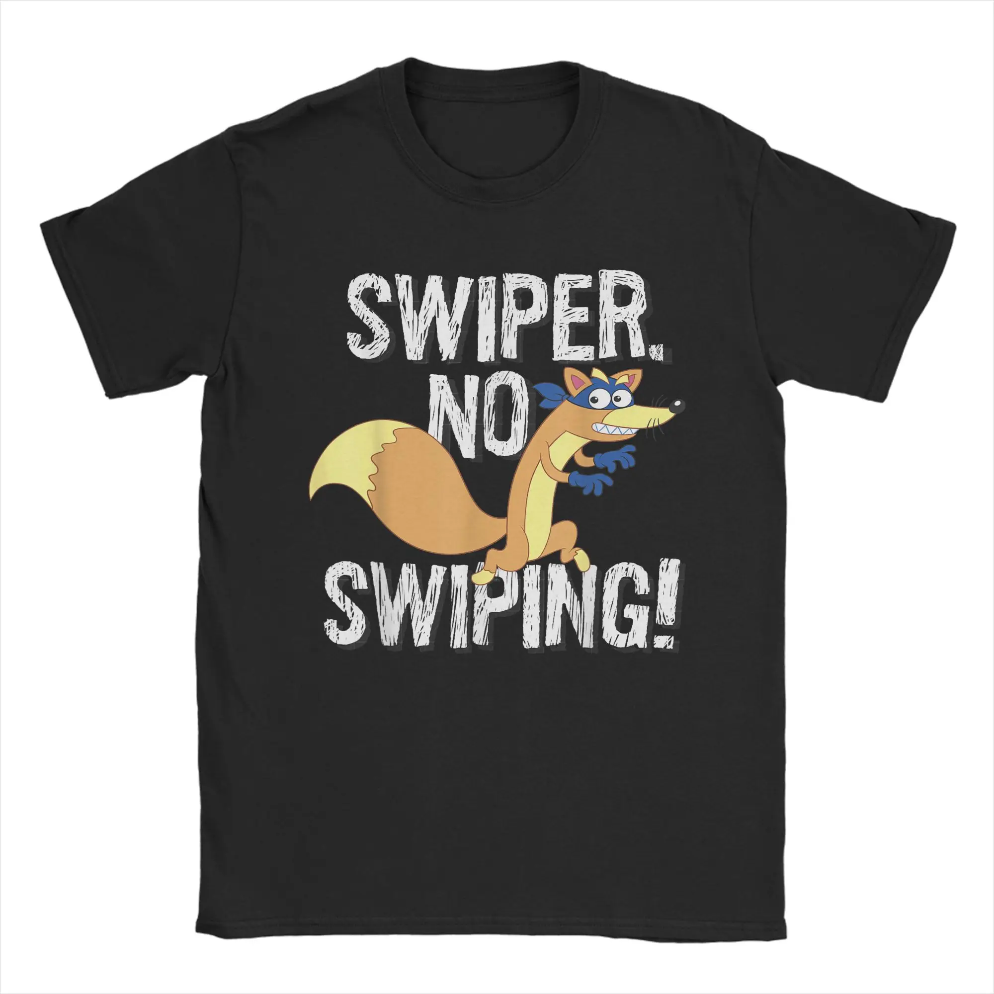 Dora the Explorer Swiper No Swiping Fox Men T Shirts  Novelty Tee Shirt Short Sleeve Round Collar T-Shirts Cotton Plus Size Tops