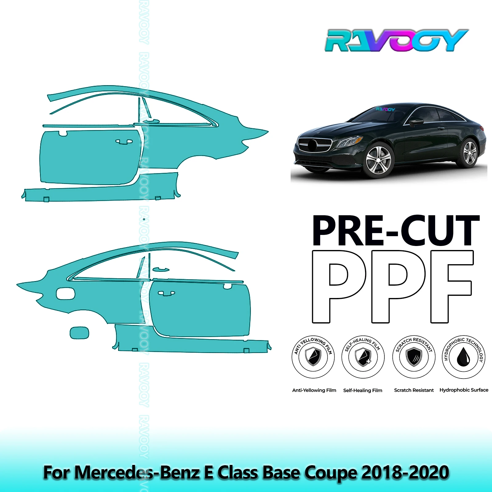 

For Mercedes-Benz E Class Base Coupe 2018-2020 8.5mil Pre-Cut PPF Door & A/B Pillar Kit TPU Paint Protection Film Set