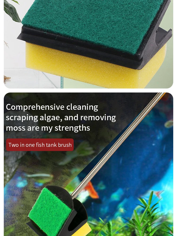 Aquariumbürste mit langem Griff, doppelseitige Reinigungsbürste, Aquarium-Reinigungswerkzeuge – Detail 6