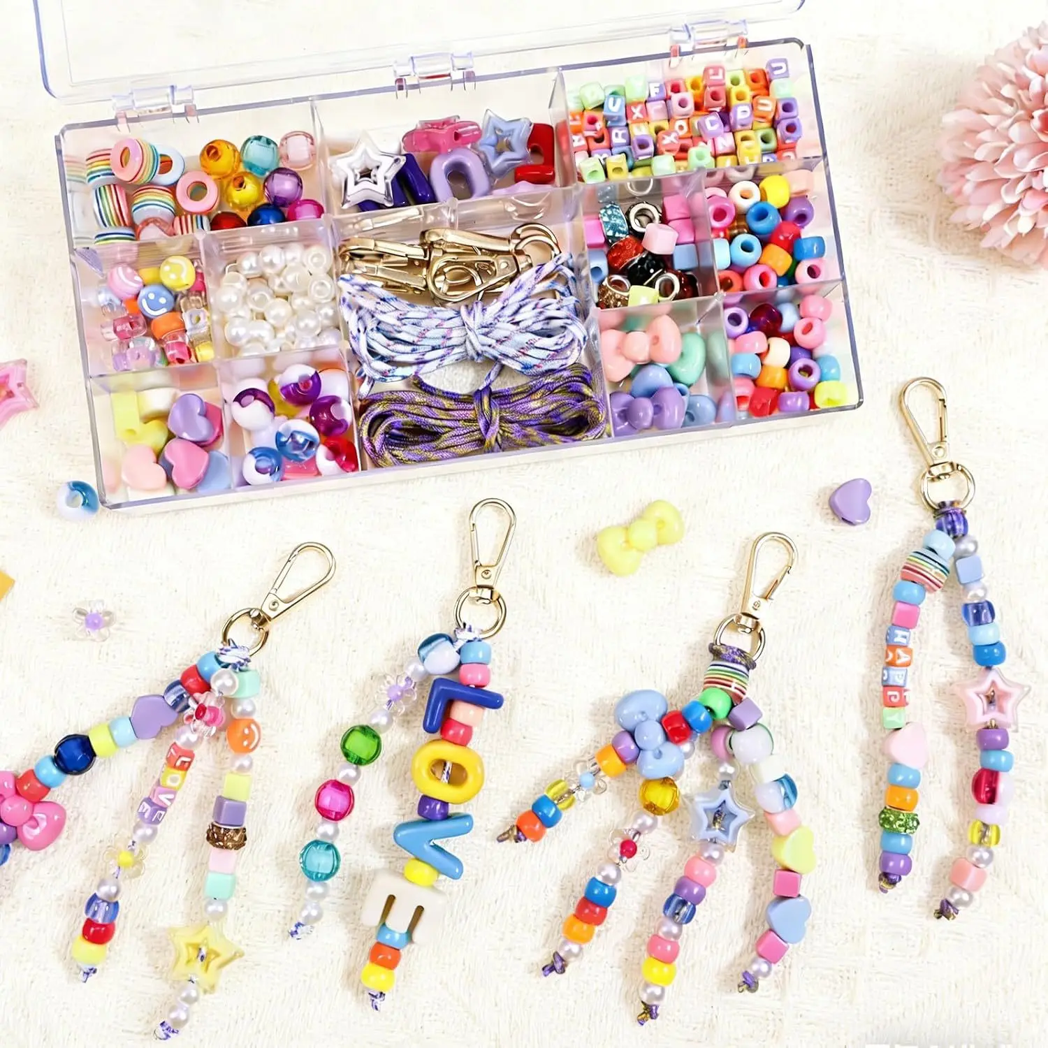 350Pieces Acrylic Letter Beads DIY Jewelry Making Kit with Elastic String Colorful Alphabet Beads for Bracelet Necklace Keychain