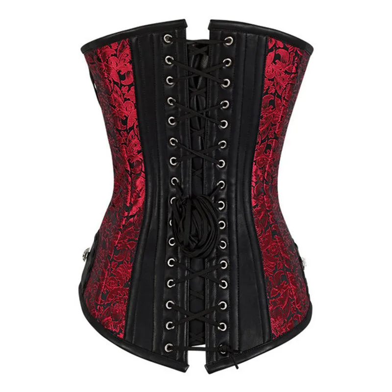 Women Sexy Vintage Steel Boned Corset Black&Red Stripe Bustier Steampunk Gothic Corsets for Waist Halloween Overbust