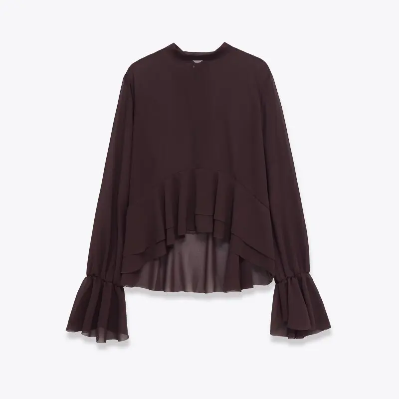 بلوزة نسائية برقبة دائرية وأكمام طويلة وطبقات للديكور، قميص كاجوال أنيق