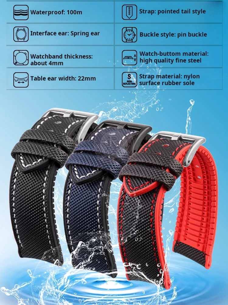 Ремешок для часов с механизмом погружения для MIDO TV M049.526 нейлоновый силиконовый ремешок для часов 22 мм мужской черный, синий, зеленый, красный, защищенный от пота браслет